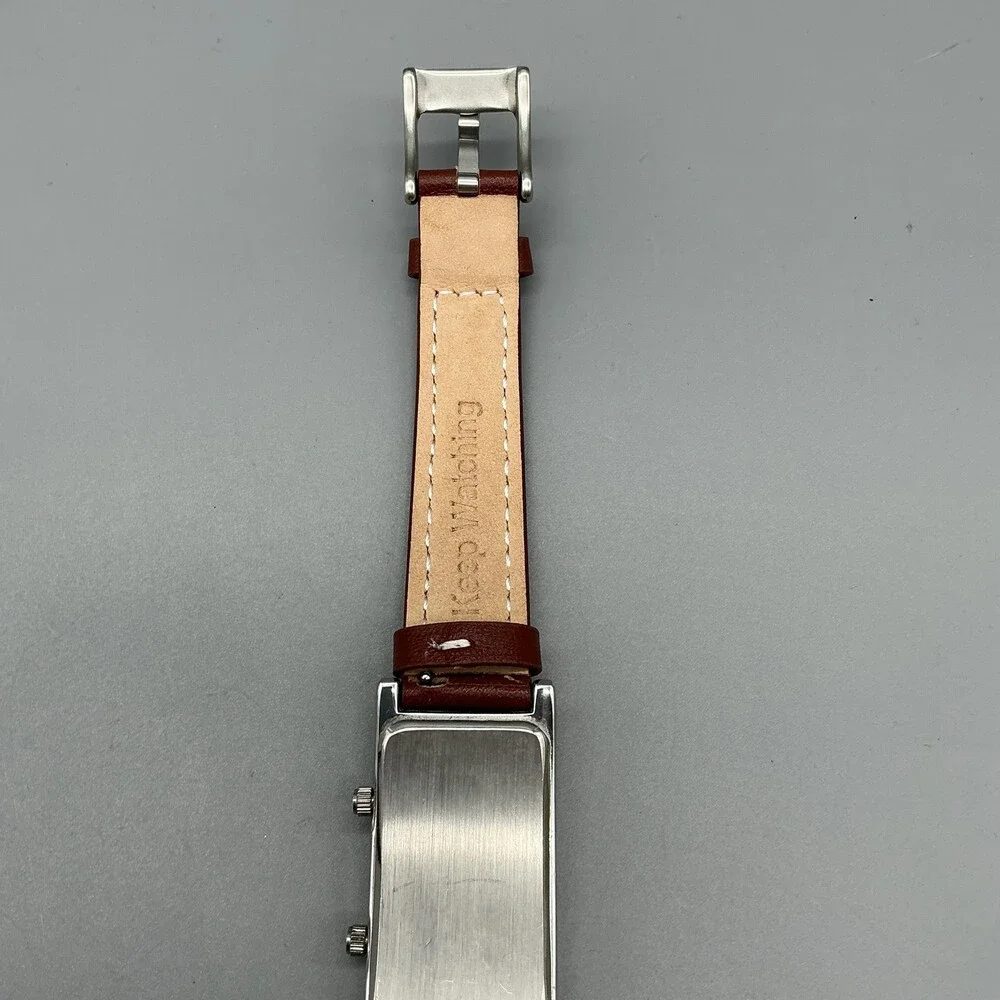 Avalon Dual Time Womens Watch 23mm Silver Dial Brown Leather Strap New Battery